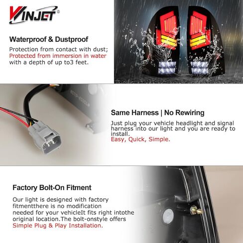 مصباح خلفي LED Winjet مناسب لسيارة Toyota Tacoma 2005-2015، مجموعة الضوء الخلفي مع إشارة الانعطاف المتسلسلة الصفراء/الجري/الفرامل/الضوء العكسي (أسود/مدخن) in Saudi Arabia