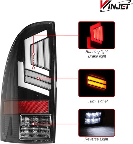 مصباح خلفي LED Winjet مناسب لسيارة Toyota Tacoma 2005-2015، مجموعة الضوء الخلفي مع إشارة الانعطاف المتسلسلة الصفراء/الجري/الفرامل/الضوء العكسي (أسود/مدخن) in Saudi Arabia