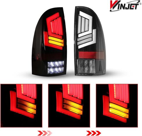 مصباح خلفي LED Winjet مناسب لسيارة Toyota Tacoma 2005-2015، مجموعة الضوء الخلفي مع إشارة الانعطاف المتسلسلة الصفراء/الجري/الفرامل/الضوء العكسي (أسود/مدخن) in Saudi Arabia