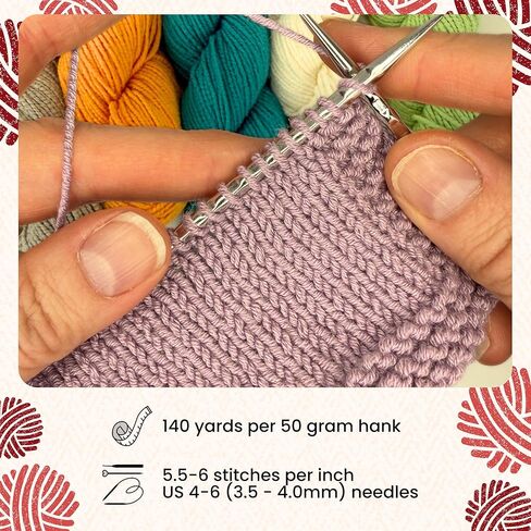 HiKoo CoBaSi DK Sock Yarn, Cotton, Bamboo, Silk and Nylon Blend for Knitting, Crocheting, and Crafts, 50 Gram Hank, 140 Yards, (#047 - Really Red) in Saudi Arabia