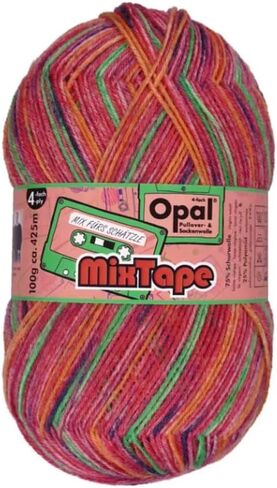 خيوط جورب ملونة مكونة من 4 طبقات من Mixtape 100 جرام - مزيج من الصوف بوزن الإصبع ذاتية التخطيط مستوحى من الموسيقى - غزل قابل للغسل في الغسالة لحياكة الجوارب والقبعات والأوشحة - صنع في ألمانيا (11496) in Kuwait