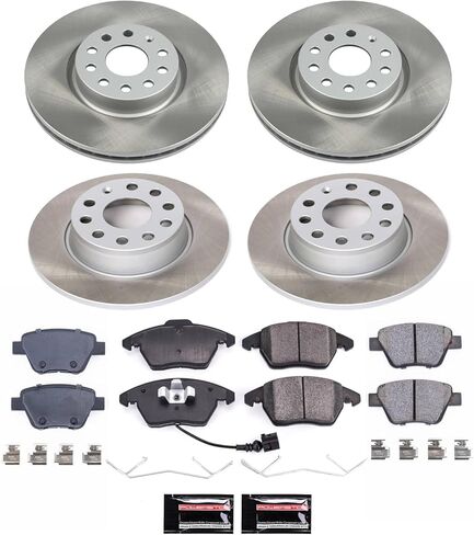 طقم مكابح أمامية وخلفية Power Stop SC5801 مع دوارات مكابح شبه مطلية ووسادات مكابح سيراميكية وأجهزة لأودي A3 VW EOS GTI Jetta in Kuwait