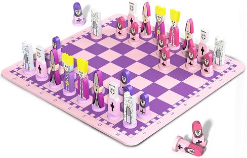 Cartoon Chess Set for Kids: JORMONY 11.8" Pink Chess Board Themed Chess Kids Chess Sets for Beginners No Stress Chess Wooden Board Games Educational Toy Boys Girls for Family School in Saudi Arabia