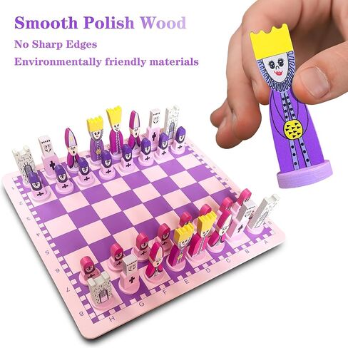 Cartoon Chess Set for Kids: JORMONY 11.8" Pink Chess Board Themed Chess Kids Chess Sets for Beginners No Stress Chess Wooden Board Games Educational Toy Boys Girls for Family School in Saudi Arabia