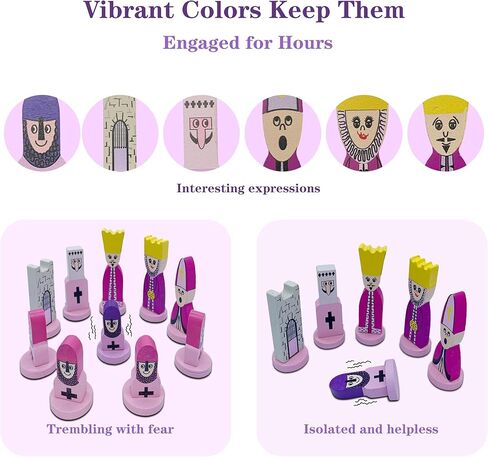 Cartoon Chess Set for Kids: JORMONY 11.8" Pink Chess Board Themed Chess Kids Chess Sets for Beginners No Stress Chess Wooden Board Games Educational Toy Boys Girls for Family School in Saudi Arabia