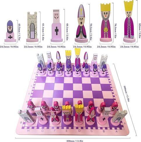 Cartoon Chess Set for Kids: JORMONY 11.8" Pink Chess Board Themed Chess Kids Chess Sets for Beginners No Stress Chess Wooden Board Games Educational Toy Boys Girls for Family School in Saudi Arabia