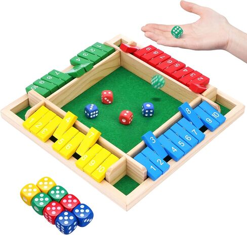 Shut The Box Game 4 Player Classics Dice Game Family Wooden Board Games Table Math Entertainment 8 Dices for Classroom,Home,Party or Pub in Saudi Arabia