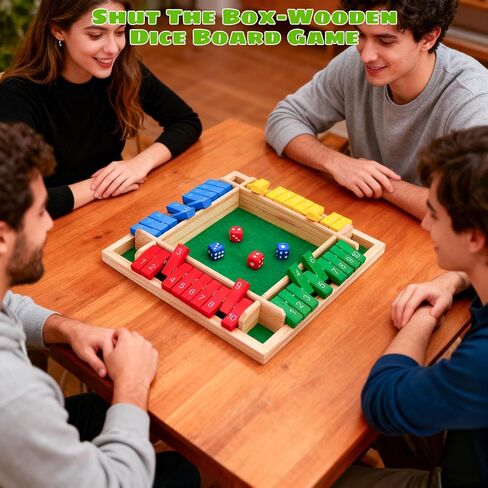 Shut The Box Game 4 Player Classics Dice Game Family Wooden Board Games Table Math Entertainment 8 Dices for Classroom,Home,Party or Pub in Saudi Arabia