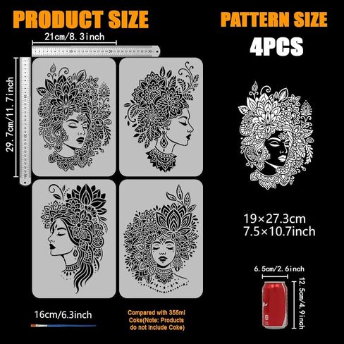FINGERINSPIRE 4PCS People and Butterflies Painting Stencil with Plastic Brush 8.3x11.7inch Woman Silhouette Template Butterfly Trees Grass Stencil Character Theme Template for Painting on Wood in Saudi Arabia