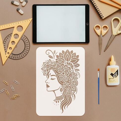 FINGERINSPIRE 4PCS People and Butterflies Painting Stencil with Plastic Brush 8.3x11.7inch Woman Silhouette Template Butterfly Trees Grass Stencil Character Theme Template for Painting on Wood in Saudi Arabia