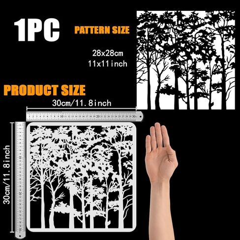 FINGERINSPIRE Tree Canopy Painting Stencil 11.8x11.8 Inch, Reusable Forest Pattern Template - Large Square PET Plastic Stencil for Wall Art, Wood Signs, Nature-Themed Home Decor DIY Projects in Saudi Arabia
