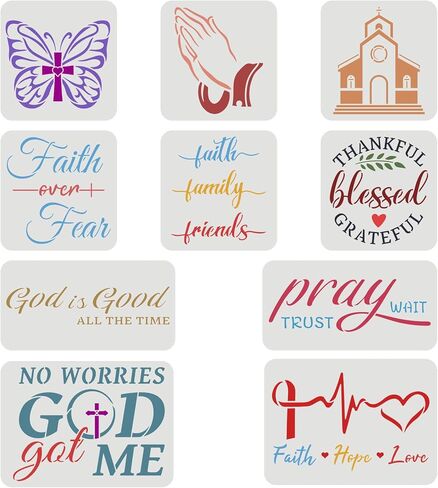FINGERINSPIRE 10 Pcs 3 Size Christian Stencil Plastic Butterfly Pray Church Pattern Stencil Faith Hope Love,God is Good, Large Bible Sign Motivational Saying Stencils for Home Office Wall Decor in Saudi Arabia