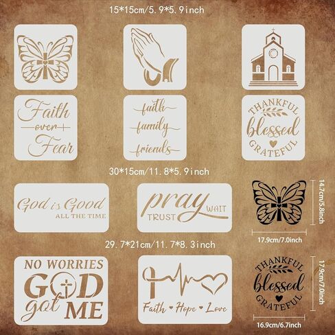 FINGERINSPIRE 10 Pcs 3 Size Christian Stencil Plastic Butterfly Pray Church Pattern Stencil Faith Hope Love,God is Good, Large Bible Sign Motivational Saying Stencils for Home Office Wall Decor in Saudi Arabia