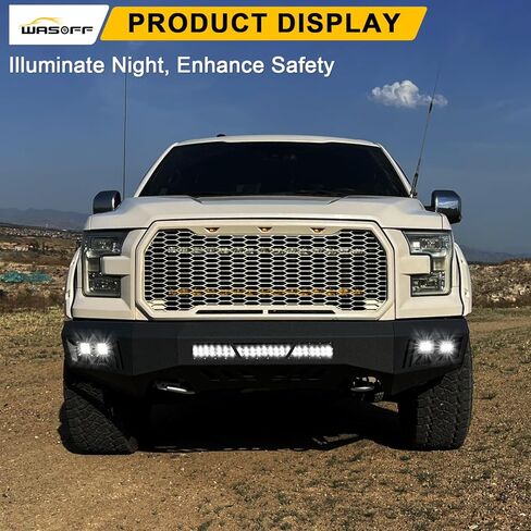 المصد الأمامي للطرق الوعرة مناسب لـ F150 2015 2016 2017 مع 5 أضواء مصد فولاذي مطلي بالمسحوق مصد عرض كامل in Kuwait