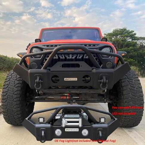 المصد الأمامي القصير OMP للطرق الوعرة متوافق مع 2007-2024 Jeep Wrangler & 2020-2024 Gladiator - ترقية متينة للطرق الوعرة، استخدم ضوء الضباب OEM in Saudi Arabia