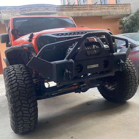 المصد الأمامي القصير OMP للطرق الوعرة متوافق مع 2007-2024 Jeep Wrangler & 2020-2024 Gladiator - ترقية متينة للطرق الوعرة، استخدم ضوء الضباب OEM in Saudi Arabia
