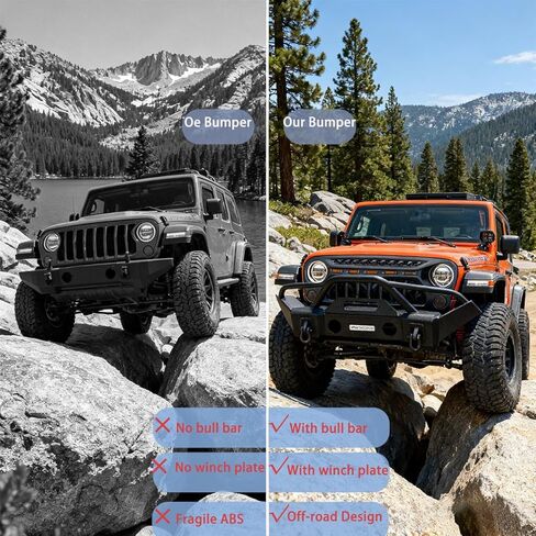 المصد الأمامي القصير OMP للطرق الوعرة متوافق مع 2007-2024 Jeep Wrangler & 2020-2024 Gladiator - ترقية متينة للطرق الوعرة، استخدم ضوء الضباب OEM in Saudi Arabia