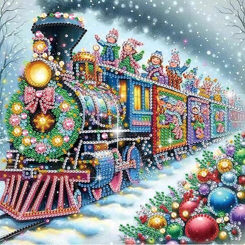 Christmas Train Diamond Painting Kits for Adults, 5D Special Shape Diamond Art Kits for Beginners, Crystal Rhinestones Painting for Home Wall Decoration, 12×12 Inch in Saudi Arabia