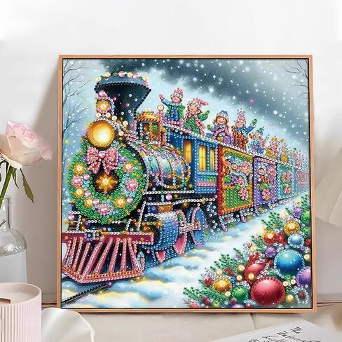 Christmas Train Diamond Painting Kits for Adults, 5D Special Shape Diamond Art Kits for Beginners, Crystal Rhinestones Painting for Home Wall Decoration, 12×12 Inch in Saudi Arabia