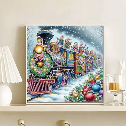 Christmas Train Diamond Painting Kits for Adults, 5D Special Shape Diamond Art Kits for Beginners, Crystal Rhinestones Painting for Home Wall Decoration, 12×12 Inch in Saudi Arabia
