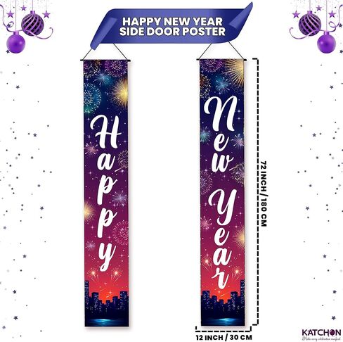 كاتش اون, لافتة باب للعام الجديد الكبير - 72 × 12 انش، ديكور رأس السنة | لافتة رأس السنة الجديدة 2024، لوازم حفلات ليلة رأس السنة الجديدة 2024 | لافتة باب للعام الجديد | لافتة ليلة رأس السنة الجديدة in Kuwait