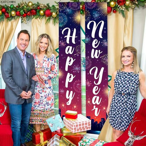 كاتش اون, لافتة باب للعام الجديد الكبير - 72 × 12 انش، ديكور رأس السنة | لافتة رأس السنة الجديدة 2024، لوازم حفلات ليلة رأس السنة الجديدة 2024 | لافتة باب للعام الجديد | لافتة ليلة رأس السنة الجديدة in Kuwait