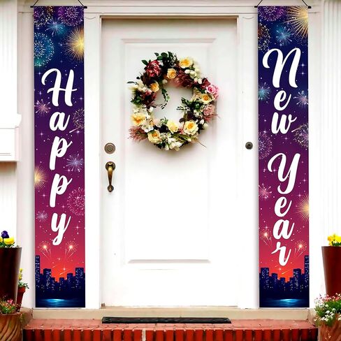 كاتش اون, لافتة باب للعام الجديد الكبير - 72 × 12 انش، ديكور رأس السنة | لافتة رأس السنة الجديدة 2024، لوازم حفلات ليلة رأس السنة الجديدة 2024 | لافتة باب للعام الجديد | لافتة ليلة رأس السنة الجديدة in Kuwait