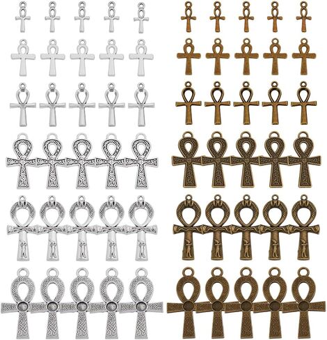 PH PandaHall 60pcs 6 Styles Ankh Cross Charms, 0.71.8 inch Cross Pendants Egyptian Metal Charms Vintage Charms Tibetan Pendants for DIY Crafts Earring Necklace Bracelet Ankle Keychain Jewelry Making in Saudi Arabia