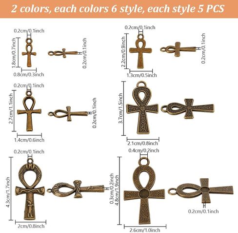 PH PandaHall 60pcs 6 Styles Ankh Cross Charms, 0.71.8 inch Cross Pendants Egyptian Metal Charms Vintage Charms Tibetan Pendants for DIY Crafts Earring Necklace Bracelet Ankle Keychain Jewelry Making in Saudi Arabia