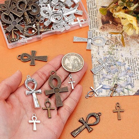 PH PandaHall 60pcs 6 Styles Ankh Cross Charms, 0.71.8 inch Cross Pendants Egyptian Metal Charms Vintage Charms Tibetan Pendants for DIY Crafts Earring Necklace Bracelet Ankle Keychain Jewelry Making in Saudi Arabia