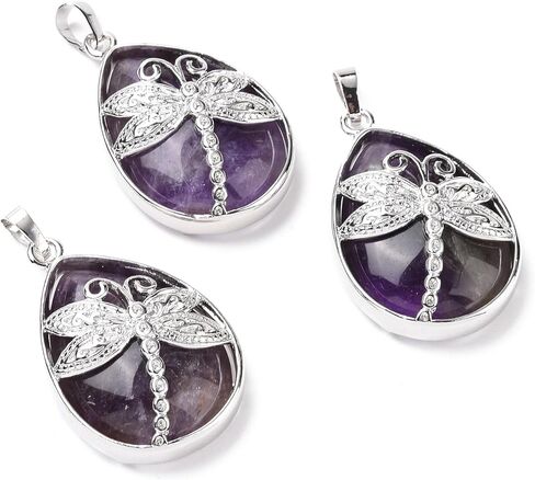 1Pcs Teardrop with Dragonfly Natural Amethyst Pendants, Pendant Necklace with Platinum Tone Brass Findings Dragonfly Charms for Necklace Bracelet Jewelry Making DIY Craft Making in Saudi Arabia