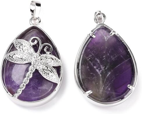 1Pcs Teardrop with Dragonfly Natural Amethyst Pendants, Pendant Necklace with Platinum Tone Brass Findings Dragonfly Charms for Necklace Bracelet Jewelry Making DIY Craft Making in Saudi Arabia