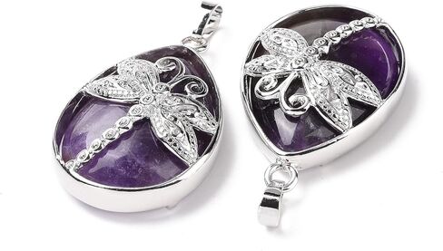 1Pcs Teardrop with Dragonfly Natural Amethyst Pendants, Pendant Necklace with Platinum Tone Brass Findings Dragonfly Charms for Necklace Bracelet Jewelry Making DIY Craft Making in Saudi Arabia