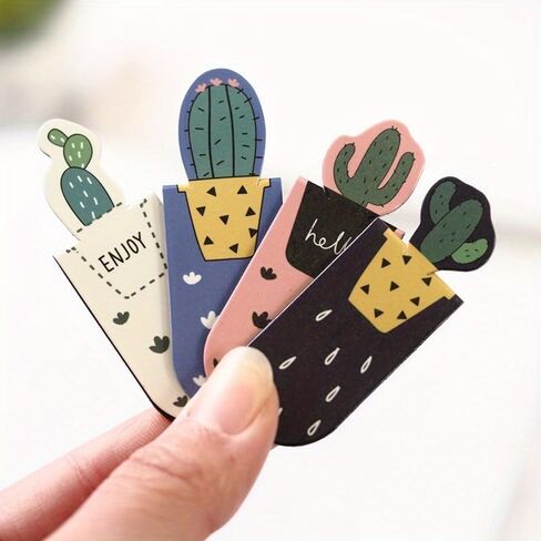 3pcs Cactus Design Magnetic Bookmarks, Cute Plant Page Markers for Books and Office Stationery - Assorted Patterns, Durable in Saudi Arabia