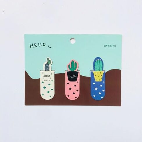 3pcs Cactus Design Magnetic Bookmarks, Cute Plant Page Markers for Books and Office Stationery - Assorted Patterns, Durable in Saudi Arabia