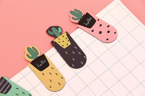 3pcs Cactus Design Magnetic Bookmarks, Cute Plant Page Markers for Books and Office Stationery - Assorted Patterns, Durable in Saudi Arabia