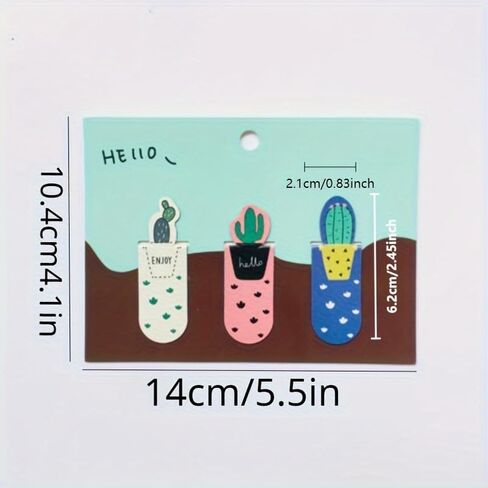 3pcs Cactus Design Magnetic Bookmarks, Cute Plant Page Markers for Books and Office Stationery - Assorted Patterns, Durable in Saudi Arabia