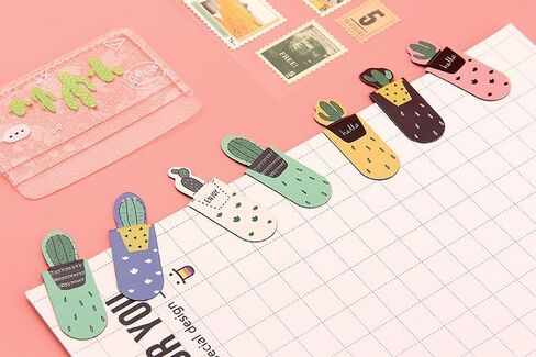 3pcs Cactus Design Magnetic Bookmarks, Cute Plant Page Markers for Books and Office Stationery - Assorted Patterns, Durable in Saudi Arabia