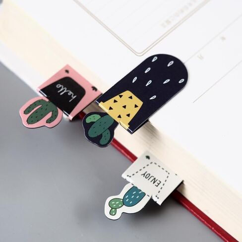 3pcs Cactus Design Magnetic Bookmarks, Cute Plant Page Markers for Books and Office Stationery - Assorted Patterns, Durable in Saudi Arabia