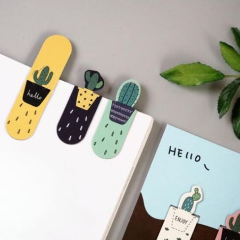 3pcs Cactus Design Magnetic Bookmarks, Cute Plant Page Markers for Books and Office Stationery - Assorted Patterns, Durable in Saudi Arabia