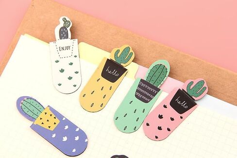 3pcs Cactus Design Magnetic Bookmarks, Cute Plant Page Markers for Books and Office Stationery - Assorted Patterns, Durable in Saudi Arabia