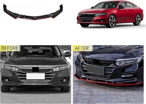 ملحقات السيارة متوافقة مع Honda Accord 10TH Gen Sedan 2020 2019 2018 غطاء الشفة الأمامي سبويلر أسفل الجسم غطاء سبويلر PP 3 قطع PP 3 قطع (أسود + أحمر) in Kuwait
