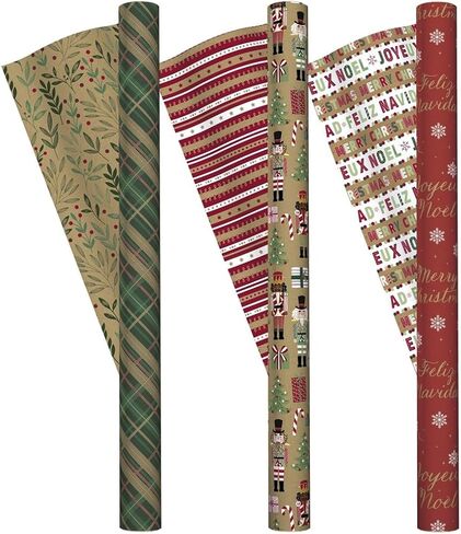 CWC Kirkland 3 Roll Christmas Gift Wrap 270 sq ft Plaid/Nutcracker/Merry Christmas in Saudi Arabia