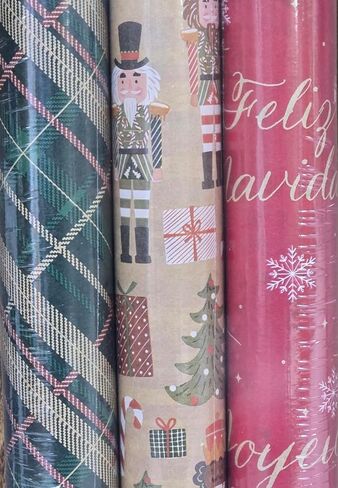 CWC Kirkland 3 Roll Christmas Gift Wrap 270 sq ft Plaid/Nutcracker/Merry Christmas in Saudi Arabia
