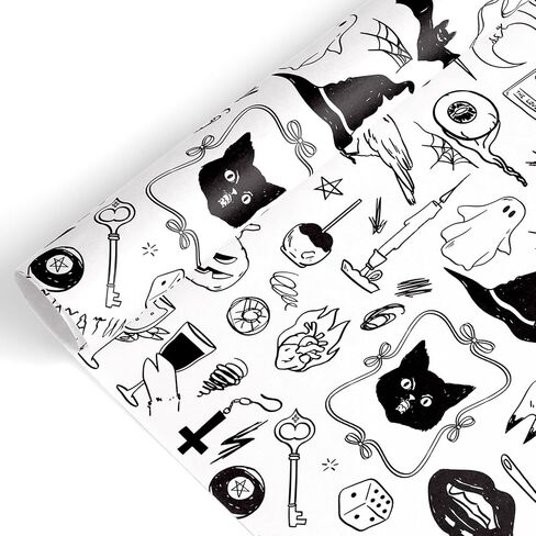 JarThenaAMCS Halloween Wrapping Paper - Mini Roll - 17 Inch x 32.8 Ft Black Cat Ghost Bat Gift Wrap Paper Single-Sided for Home Party DIY Crafts in Saudi Arabia