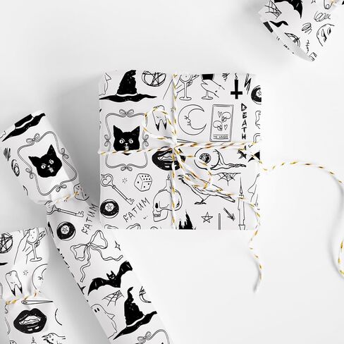 JarThenaAMCS Halloween Wrapping Paper - Mini Roll - 17 Inch x 32.8 Ft Black Cat Ghost Bat Gift Wrap Paper Single-Sided for Home Party DIY Crafts in Saudi Arabia