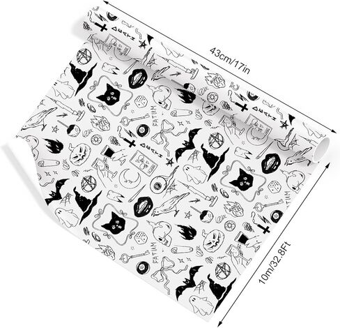 JarThenaAMCS Halloween Wrapping Paper - Mini Roll - 17 Inch x 32.8 Ft Black Cat Ghost Bat Gift Wrap Paper Single-Sided for Home Party DIY Crafts in Saudi Arabia