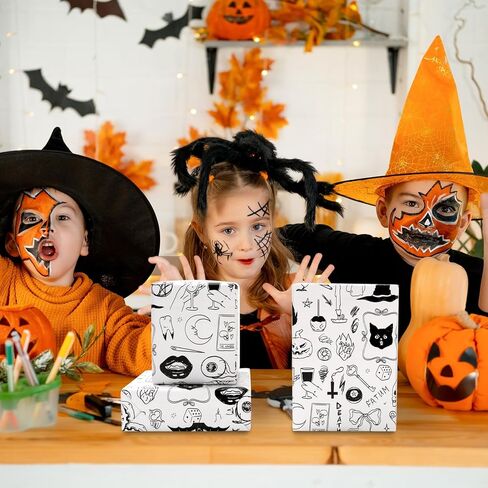 JarThenaAMCS Halloween Wrapping Paper - Mini Roll - 17 Inch x 32.8 Ft Black Cat Ghost Bat Gift Wrap Paper Single-Sided for Home Party DIY Crafts in Saudi Arabia
