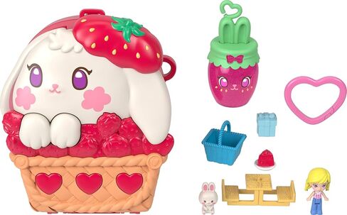 Polly Pocket Dolls and Playset, Strawberry Picnic Bunny Compact, Travel Toy with 1 Micro Doll, Pet, Fruit Themed Accessories in Saudi Arabia