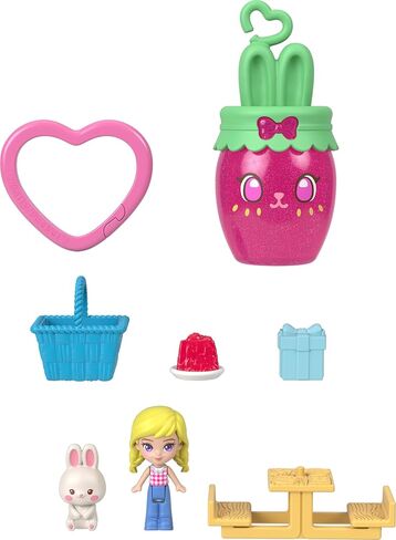 Polly Pocket Dolls and Playset, Strawberry Picnic Bunny Compact, Travel Toy with 1 Micro Doll, Pet, Fruit Themed Accessories in Saudi Arabia